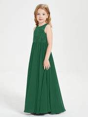 Long Junior Bridesmaid Dresses Lace Top Dark Green