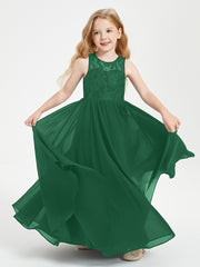 Long Junior Bridesmaid Dresses Lace Top Dark Green
