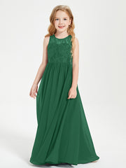 Long Junior Bridesmaid Dresses Lace Top Dark Green