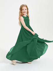 Long Junior Bridesmaid Dresses Lace Top Dark Green