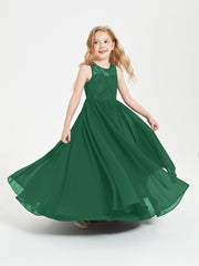 Long Junior Bridesmaid Dresses Lace Top Dark Green