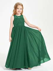 Long Junior Bridesmaid Dresses Lace Top Dark Green
