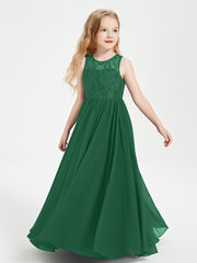 Long Junior Bridesmaid Dresses Lace Top Dark Green