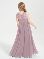 Long Junior Bridesmaid Dresses Lace Top Dusk
