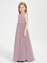 Long Junior Bridesmaid Dresses Lace Top Dusk