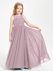 Long Junior Bridesmaid Dresses Lace Top Dusk
