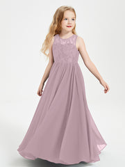 Long Junior Bridesmaid Dresses Lace Top Dusk