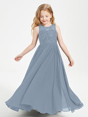 Long Junior Bridesmaid Dresses Lace Top Dusty Blue