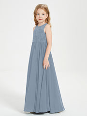 Long Junior Bridesmaid Dresses Lace Top Dusty Blue