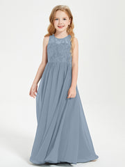 Long Junior Bridesmaid Dresses Lace Top Dusty Blue