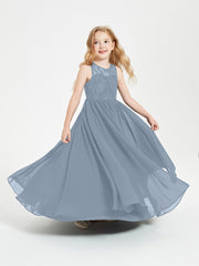 Long Junior Bridesmaid Dresses Lace Top Dusty Blue
