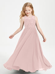 Long Junior Bridesmaid Dresses Lace Top Dusty Rose