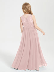 Long Junior Bridesmaid Dresses Lace Top Dusty Rose