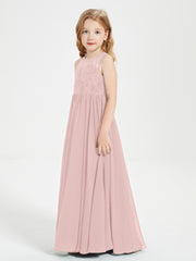 Long Junior Bridesmaid Dresses Lace Top Dusty Rose