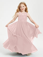 Long Junior Bridesmaid Dresses Lace Top Dusty Rose