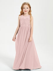 Long Junior Bridesmaid Dresses Lace Top Dusty Rose