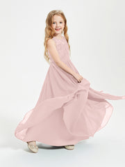 Long Junior Bridesmaid Dresses Lace Top Dusty Rose