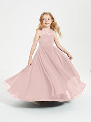Long Junior Bridesmaid Dresses Lace Top Dusty Rose
