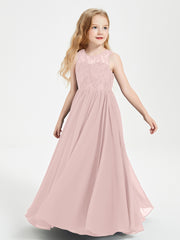 Long Junior Bridesmaid Dresses Lace Top Dusty Rose