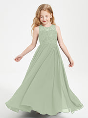 Long Junior Bridesmaid Dresses Lace Top Dusty Sage