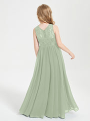 Long Junior Bridesmaid Dresses Lace Top Dusty Sage