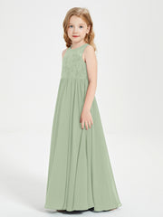 Long Junior Bridesmaid Dresses Lace Top Dusty Sage