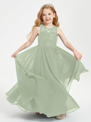 Long Junior Bridesmaid Dresses Lace Top Dusty Sage