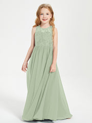 Long Junior Bridesmaid Dresses Lace Top Dusty Sage