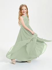 Long Junior Bridesmaid Dresses Lace Top Dusty Sage