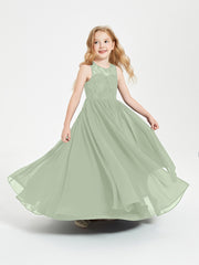 Long Junior Bridesmaid Dresses Lace Top Dusty Sage