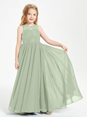 Long Junior Bridesmaid Dresses Lace Top Dusty Sage