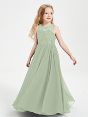 Long Junior Bridesmaid Dresses Lace Top Dusty Sage