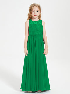 Long Junior Bridesmaid Dresses Lace Top Emerald