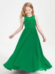 Long Junior Bridesmaid Dresses Lace Top Emerald
