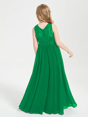 Long Junior Bridesmaid Dresses Lace Top Emerald