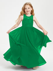 Long Junior Bridesmaid Dresses Lace Top Emerald