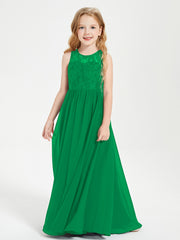 Long Junior Bridesmaid Dresses Lace Top Emerald
