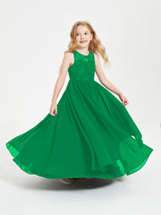 Long Junior Bridesmaid Dresses Lace Top Emerald