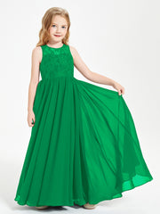 Long Junior Bridesmaid Dresses Lace Top Emerald