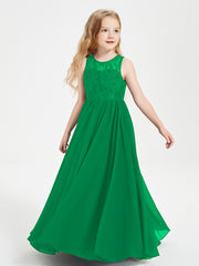 Long Junior Bridesmaid Dresses Lace Top Emerald