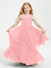 Long Junior Bridesmaid Dresses Lace Top Flamingo