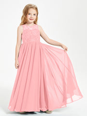 Long Junior Bridesmaid Dresses Lace Top Flamingo