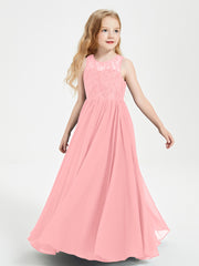 Long Junior Bridesmaid Dresses Lace Top Flamingo