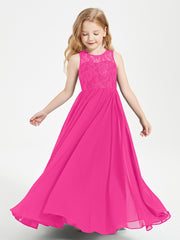 Long Junior Bridesmaid Dresses Lace Top Fuchsia