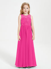 Long Junior Bridesmaid Dresses Lace Top Fuchsia