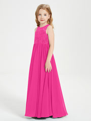 Long Junior Bridesmaid Dresses Lace Top Fuchsia