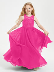 Long Junior Bridesmaid Dresses Lace Top Fuchsia