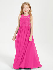 Long Junior Bridesmaid Dresses Lace Top Fuchsia