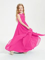 Long Junior Bridesmaid Dresses Lace Top Fuchsia
