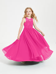 Long Junior Bridesmaid Dresses Lace Top Fuchsia